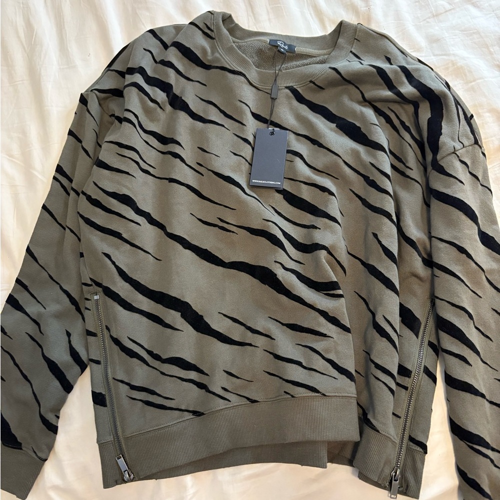 Rails Green and Black Distressed Crewneck Sweater